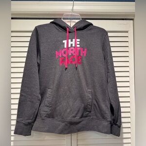 THE NORTH FACE—M, Hooded Sweatshirt, Gray, Hot Pink w/ White/Hot Pink Logo